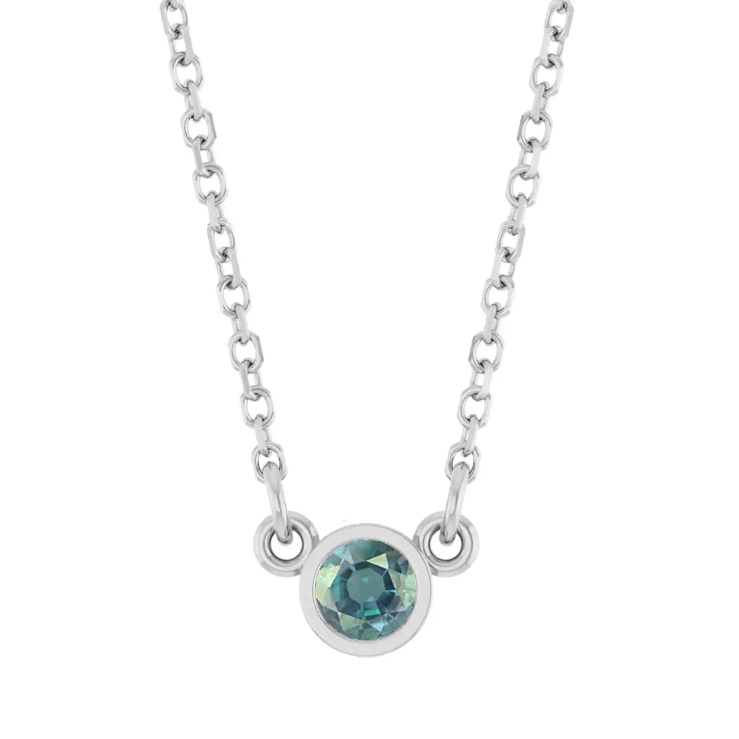 Bezel-set alexandrite birthstone necklace in 14K white gold, pendant detail variant--14K-white-gold variant--Emerald