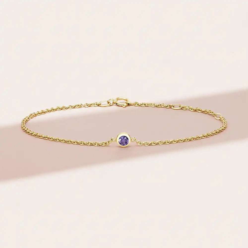 bezel set alexandrite bracelet in 14k gold