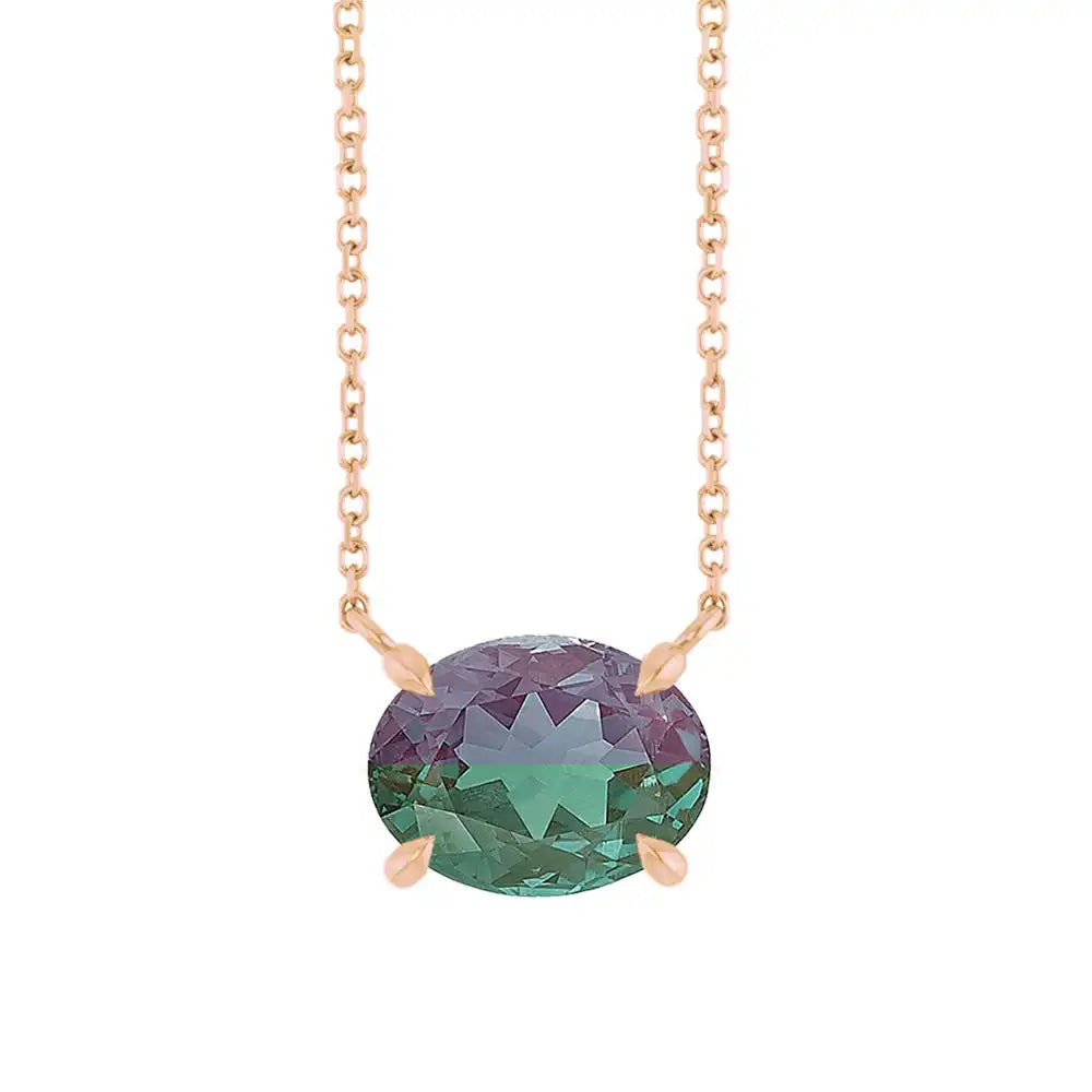East West Oval 14K rose gold Necklace in Alexandrite variant--14K-rose-gold variant--Alexandrite