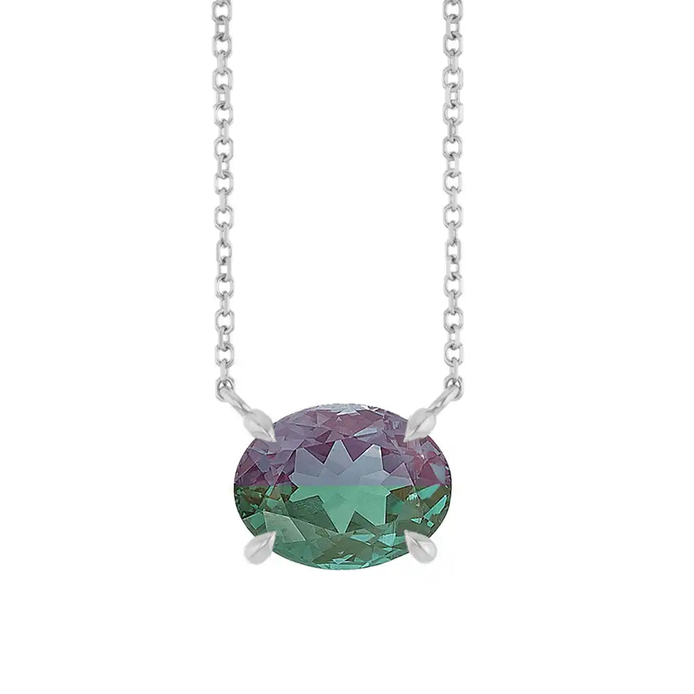 Sterling silver east west alexandrite necklace with prong setting variant--Sterling-silver variant--Alexandrite