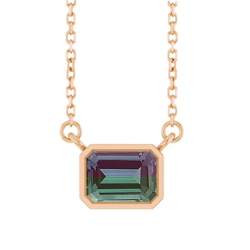 East West Emerald-Cut 14K rose gold Necklace in Alexandrite variant--14K-rose-gold variant--Alexandrite