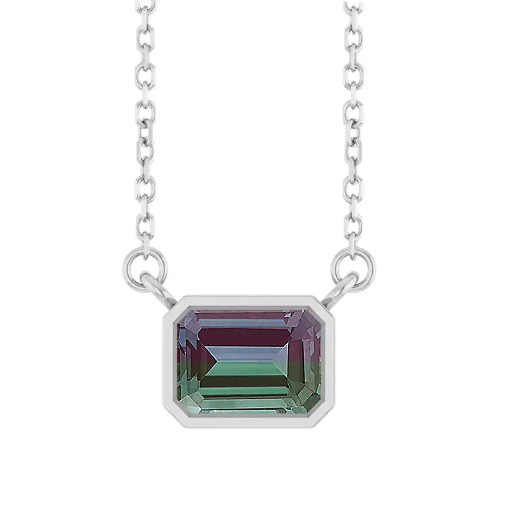 Minimalist alexandrite necklace with east-west setting variant--Sterling-silver variant--Alexandrite
