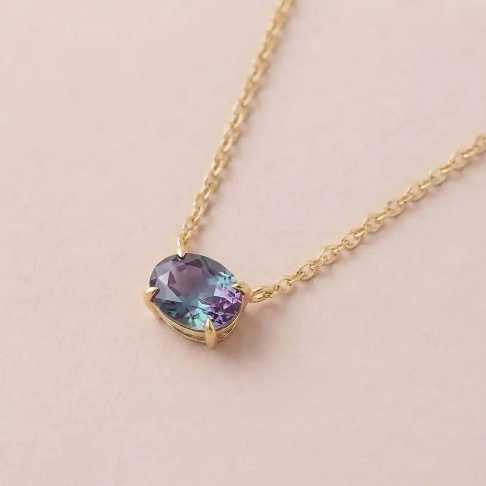 14K gold alexandrite necklace with horizontal-set gemstone variant--14K-rose-gold variant--14K-white-gold variant--14K-yellow-gold variant--Sterling-silver variant--Alexandrite