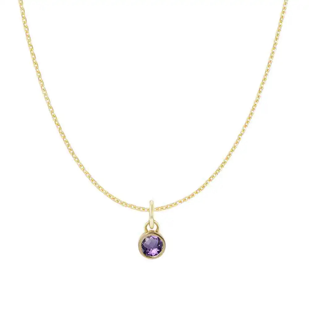 Amethyst birthstone necklace ‚ handmade charm with a symbolic amethyst birthstone for February variant--14K-yellow-gold variant--Amethyst