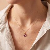 Handmade designer amethyst pendant necklace shown on model variant--Gold-fill variant--Rose-Gold-fill variant--Sterling-silver variant--Oxidized-sterling-silver variant--Amethyst