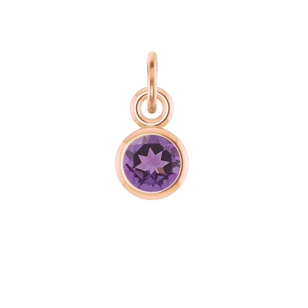Amethyst birthstone charm in 14k rose gold — soft purple gemstone for layering or gifting.