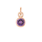 Amethyst birthstone charm in 14k rose gold — soft purple gemstone for layering or gifting.
