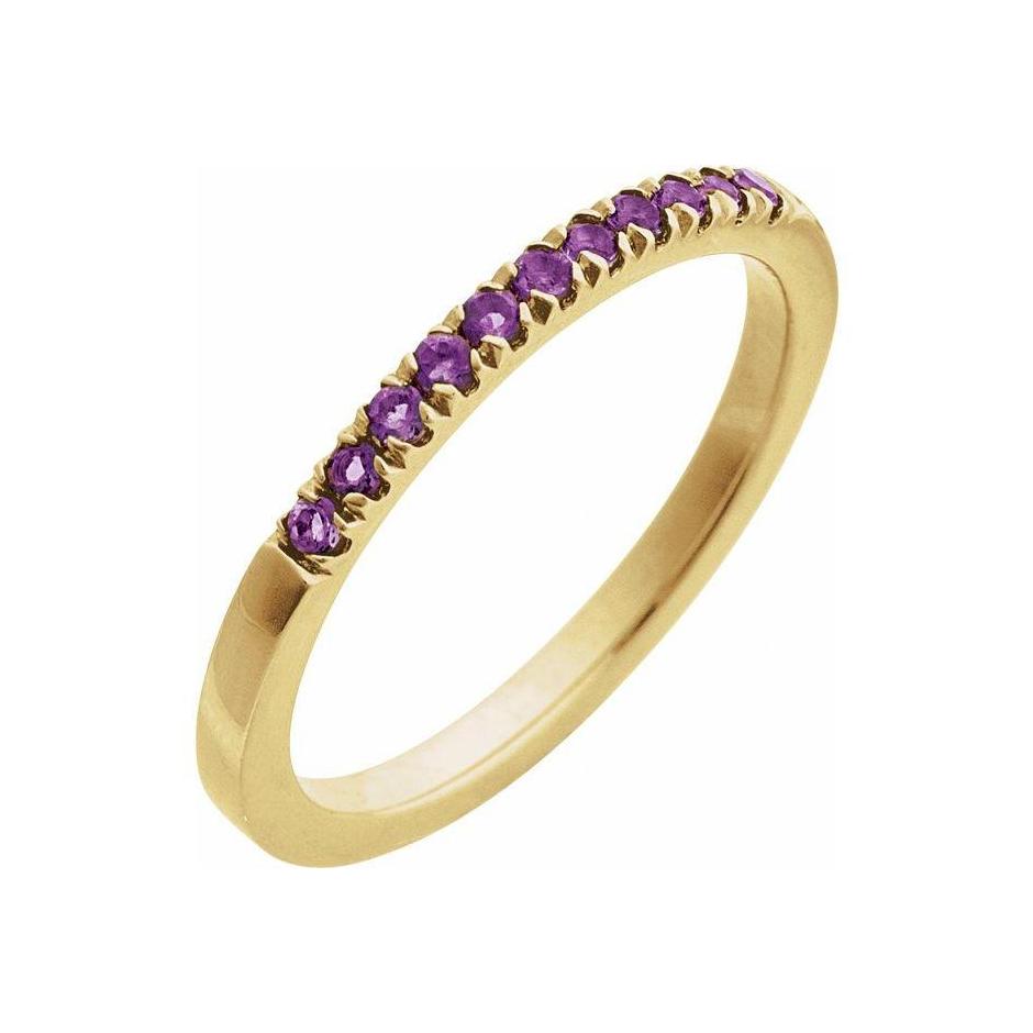14K yellow gold stacking band featuring a petite amethyst gemstone for daily elegance. variant--14K-yellow-gold
