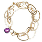 Natural amethyst woven chain bracelet in 14K gold-fill, close-up of setting ivariant--Amethyst variant--Gold-fill