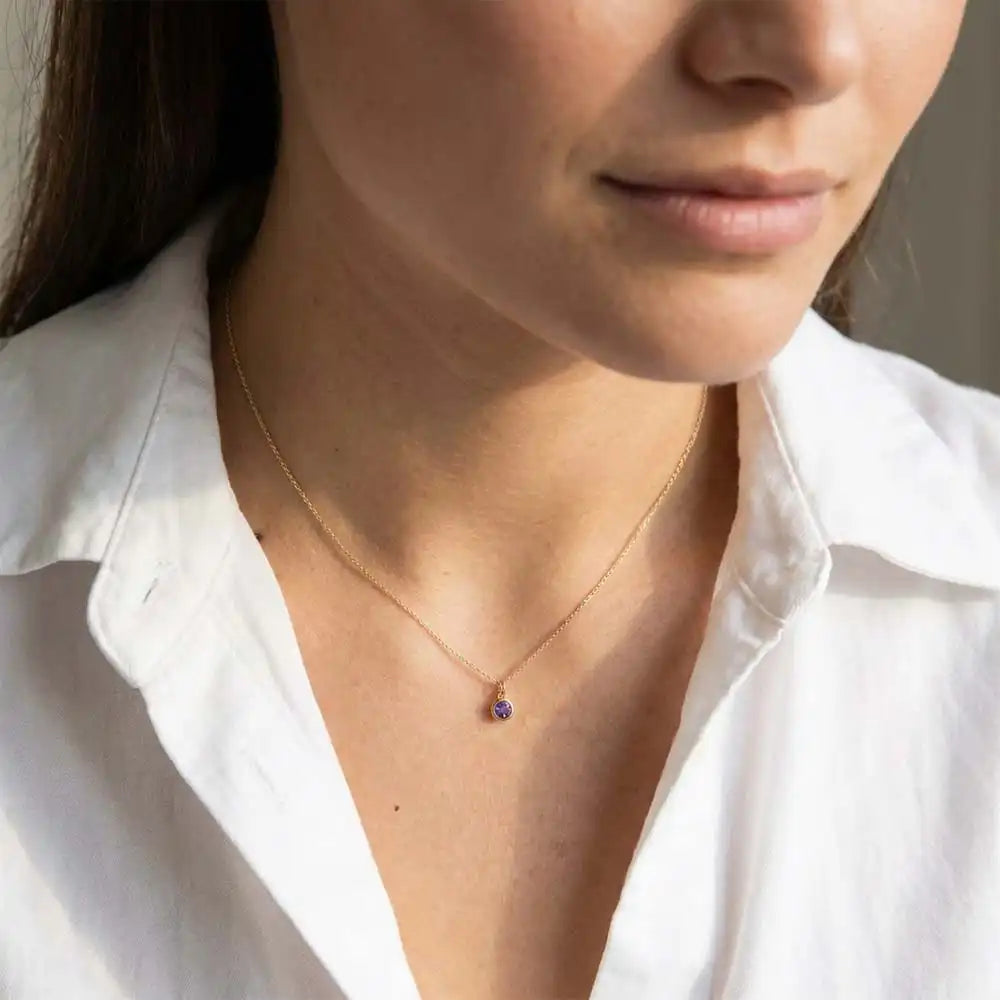 Amethyst birthstone necklace , featuring a 3mm natural gemstone on a delicate chain