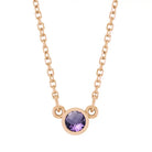 Bezel-set amethyst birthstone necklace in 14K rose gold, product view variant--14K-rose-gold variant--Amethyst