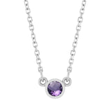 Bezel-set amethyst birthstone necklace in 14K white gold, pendant detail variant--14K-white-gold variant--Amethyst
