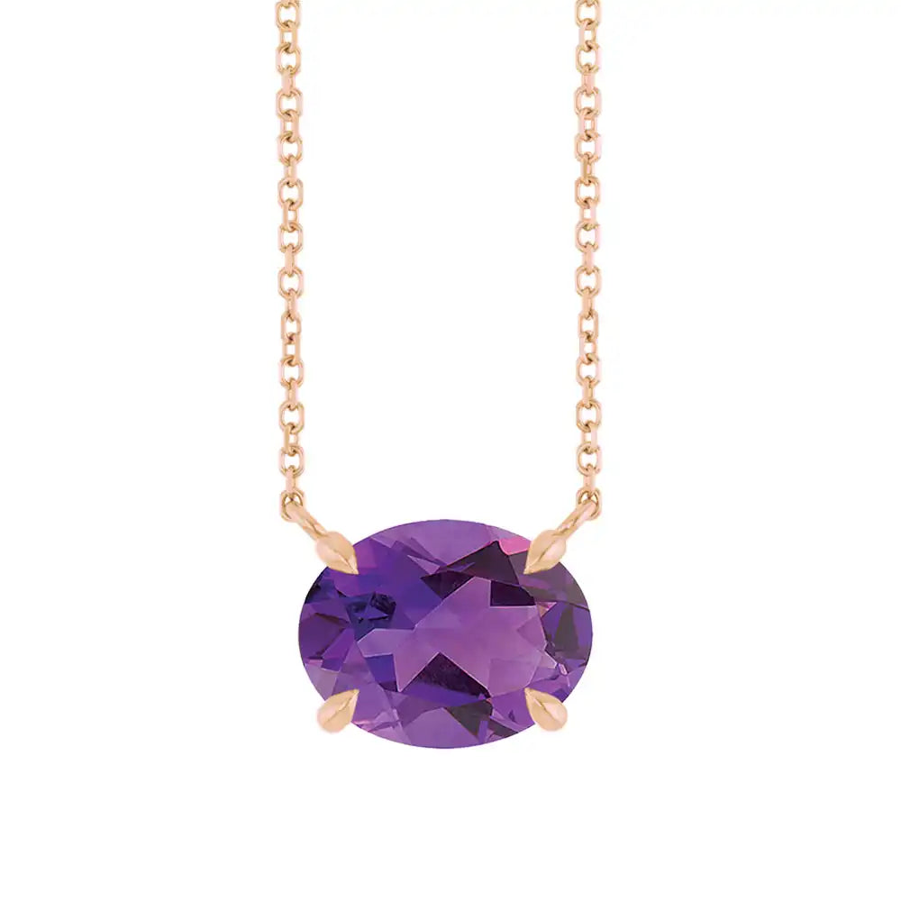Amethyst East West Oval Necklace in 14K rose gold variant--14K-rose-gold variant--Amethyst