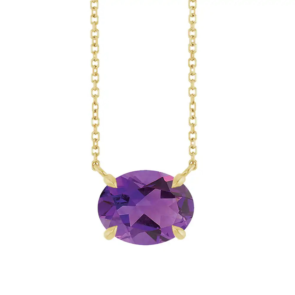 East West Oval 14K yellow gold Necklace in Amethyst variant--14K-yellow-gold variant--Amethyst