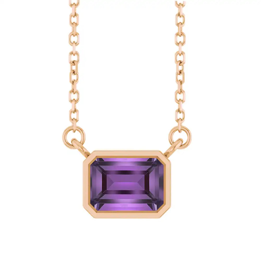 East West Emerald-Cut 14K rose gold Necklace in Amethyst variant--14K-rose-gold variant--Amethyst