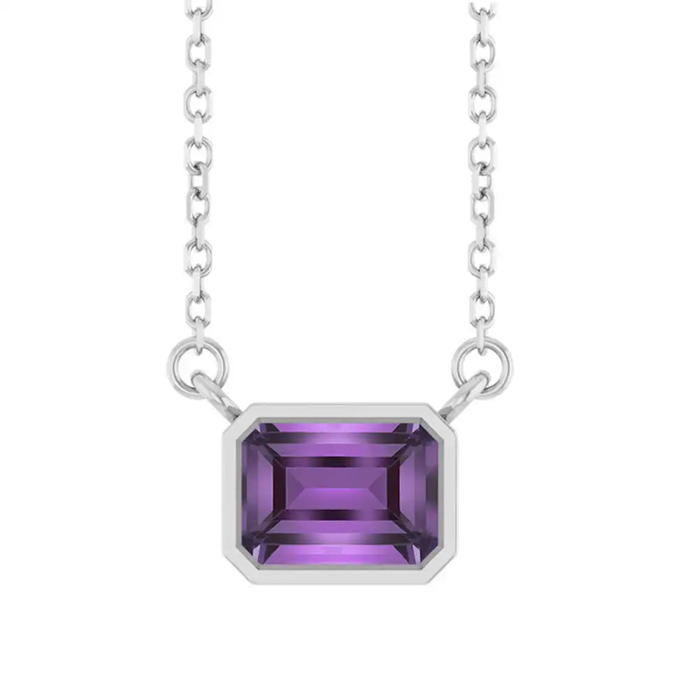 East West Emerald-Cut Sterling silver Necklace in Amethyst variant--Sterling-silver variant--Amethyst
