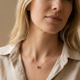 Minimalist birthstone necklace featuring a 5x3mm emerald shown on model variant-14K-yellow-gold variant-14K-white-gold variant-14K-rose-gold variant-Sterling-silver