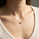 14K gold amethyst necklace shown on model variant--14K-rose-gold,  variant--14K-yellow-gold,  variant--14K-white-gold, variant--Sterling-silver, variant--Amethyst
