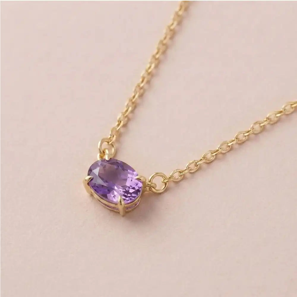 14K gold east-west necklace with oval amethyst birthstone for February variant--14K-rose-gold variant--14K-white-gold variant--14K-yellow-gold variant--Sterling-silver variant--Amethyst