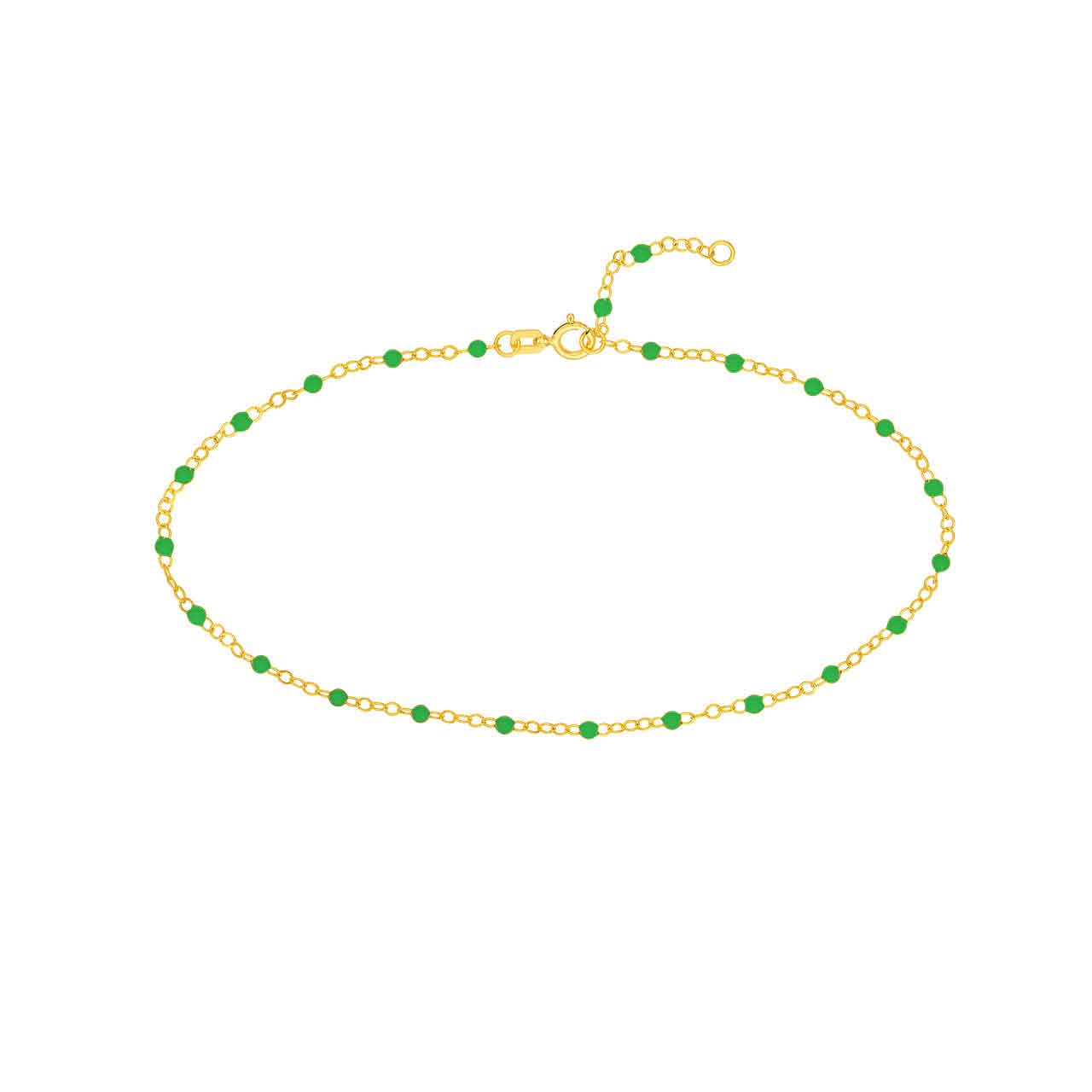 Anklet (10 in) Green Enamel Bead Chain Necklace Fun Beaded Colorful Chain(10-in)(10-in) variant--Green variant--Gold-fill variant--Anklet-(10-in) variant--14K-yellow-gold