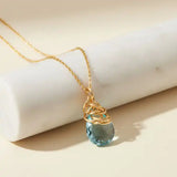 Textured aquamarine necklace for March birthstone  variant--Gold-fill, variant--Rose-gold-fill, variant--Sterling-silver, variant--Oxidized-sterling-silver variant--Aquamarine