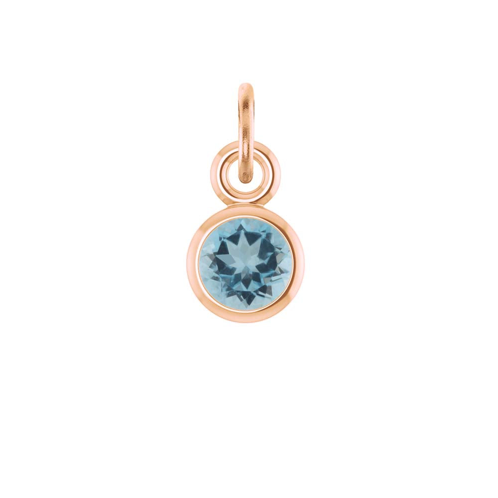 Aquamarine birthstone charm in 14k rose gold — delicate blue gemstone for personalized jewelry.