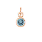 Aquamarine birthstone charm in 14k rose gold — delicate blue gemstone for personalized jewelry.