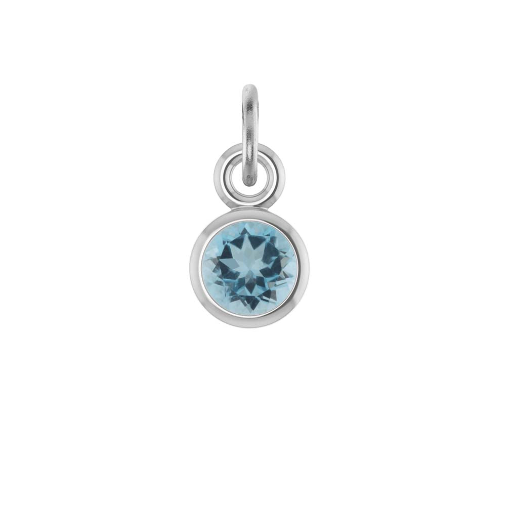Aquamarine birthstone charm in 14k white gold — serene blue March gemstone for necklaces or bracelets.