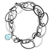 Oxidized Sterling silver Aquamarine chain bracelet variant--Aquamarine variant--Oxidized-sterling-silver