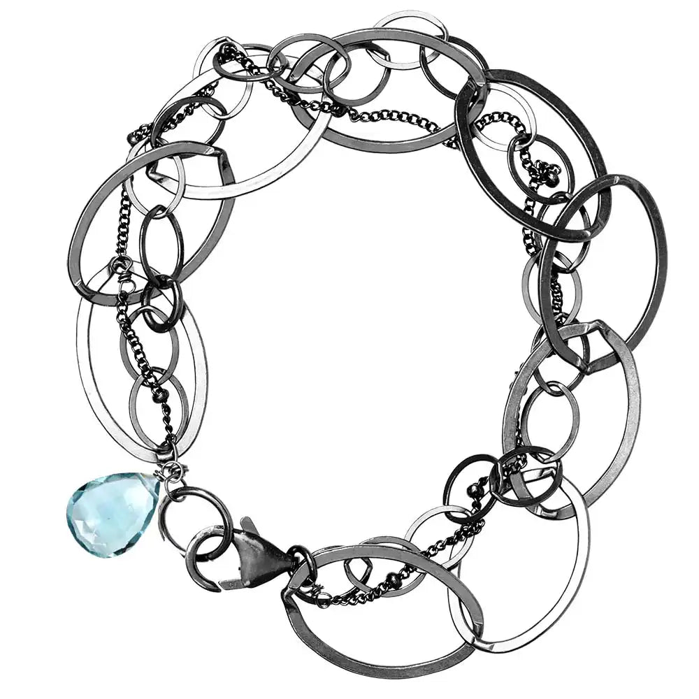 Sterling silver Aquamarine chain bracelet sterling silver variant--Oxidized-sterling-silver