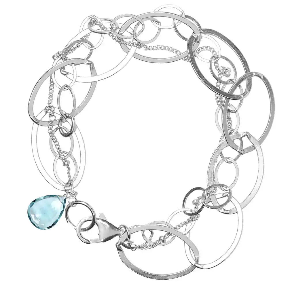 Silver Aquamarine chain bracelet handmade by Erin Gallagher in CO variant--Aquamarine variant--Sterling-silver