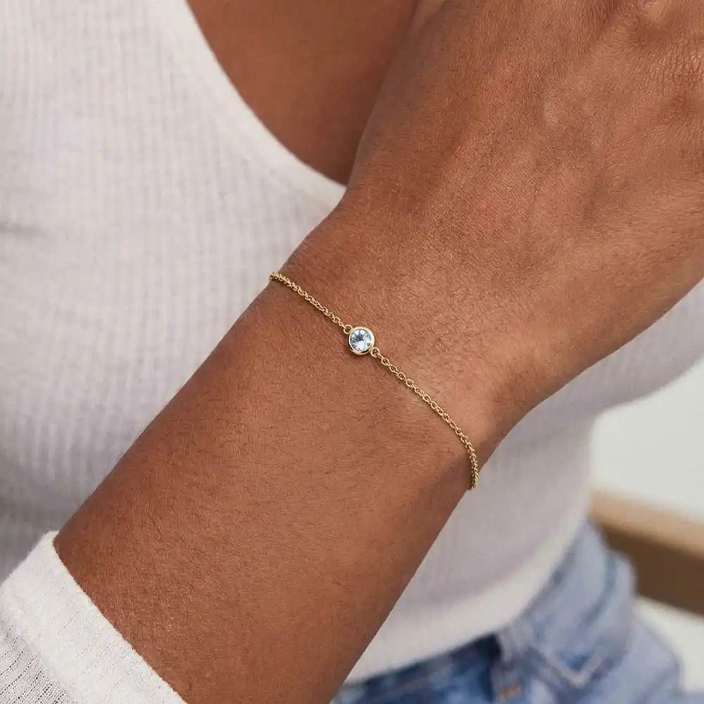 Minimalist bezel-set birthstone bracelet for stacking