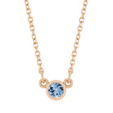 Bezel-set aquamarine birthstone necklace in 14K rose gold, product view variant--14K-rose-gold variant--Aquamarine