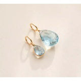 Glowing aquamarine briolette gemstone charm, 6mm, handcrafted with gold-fill wrap detail.