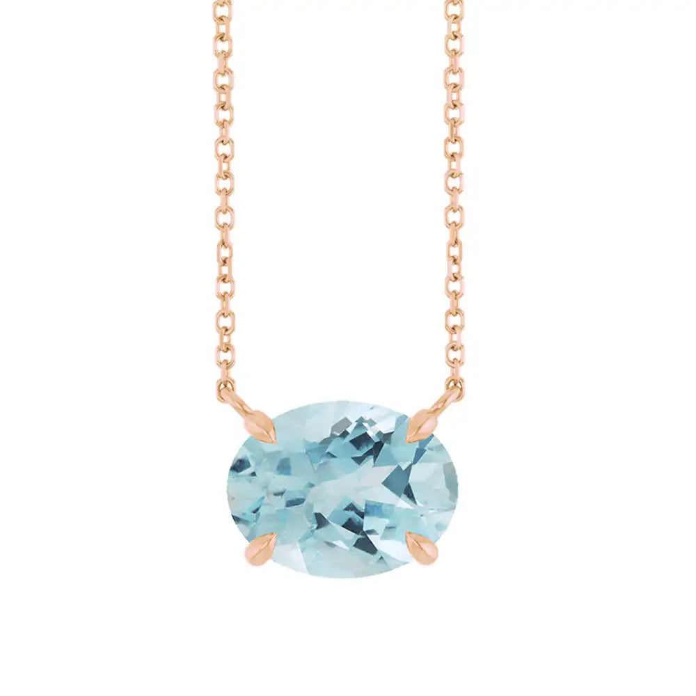 East West Oval 14K rose gold Necklace in Aquamarine variant--14K-rose-gold variant--Aquamarine