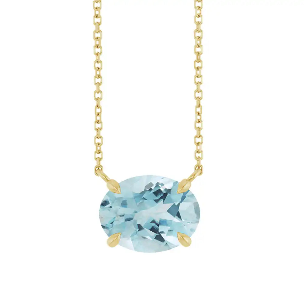 East West Oval 14K yellow gold Necklace in Aquamarine variant--14K-yellow-gold variant--Aquamarine