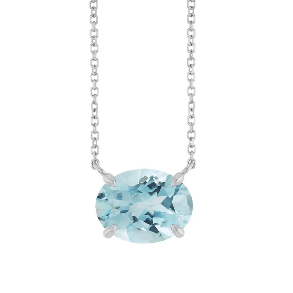 Dainty silver aquamarine necklace in east-west prong setting variant--Sterling-silver variant--Aquamarine