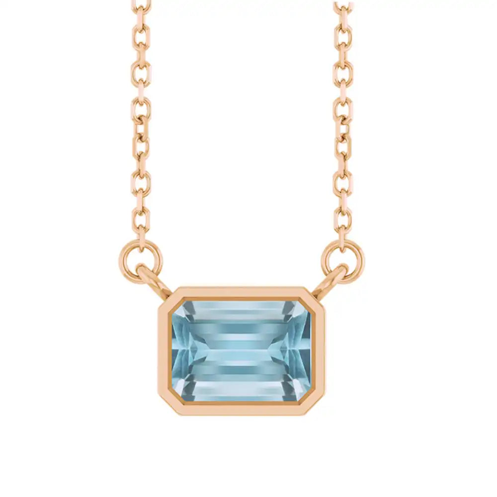 East West Emerald-Cut 14K rose gold Necklace in Aquamarine variant--14K-rose-gold variant--Aquamarine