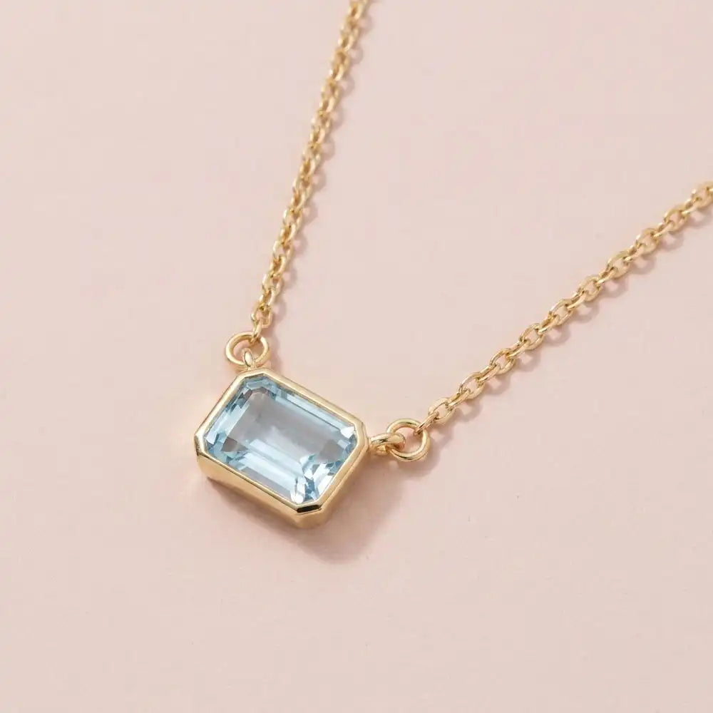 Aquamarine solitaire necklace in yellow gold variant--14K-yellow-gold variant--14K-white-gold variant--14K-rose-gold variant--Sterling-silver variant--Aquamarine