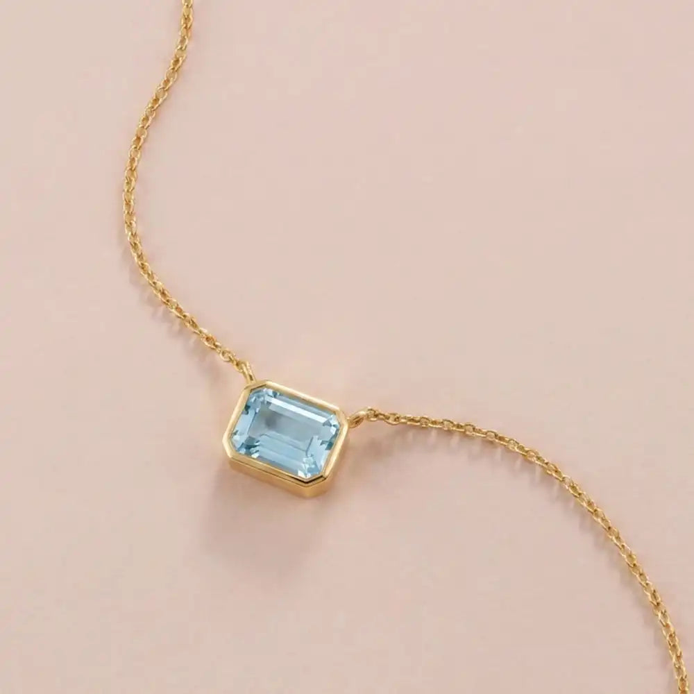 Aquamarine necklace with minimalist setting variant--14K-yellow-gold variant--14K-white-gold variant--14K-rose-gold variant--Sterling-silver variant--Aquamarine