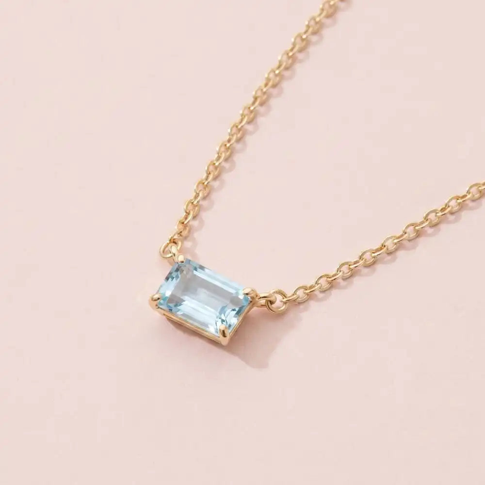 emerald-cut aquamarine pendant on 14K gold chain variant-14K-yellow-gold variant-14K-white-gold variant-14K-rose-gold variant-Sterling-silver