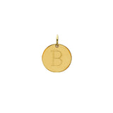 Engraved initial B disc charm in gold-fill, front view variant--B variant--Gold-fill