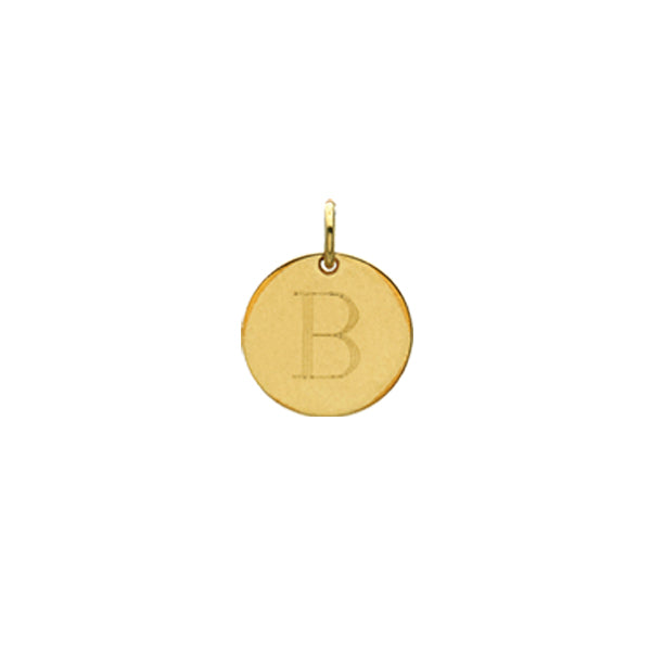 Engraved initial B disc charm in gold-fill, front view variant--B variant--Gold-fill