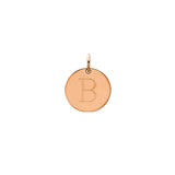 Engraved initial B disc charm in rose gold-fill, front view gold-fill variant--B variant--Rose-gold-fill