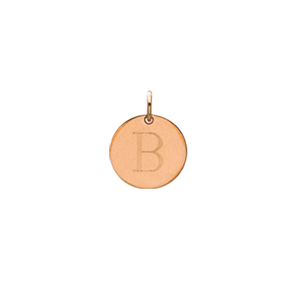 Engraved initial B disc charm in rose gold-fill, front view gold-fill variant--B variant--Rose-gold-fill