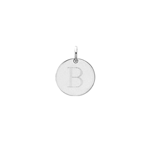Engraved initial B disc charm in sterling silver, front view variant--B variant--Sterling-silver