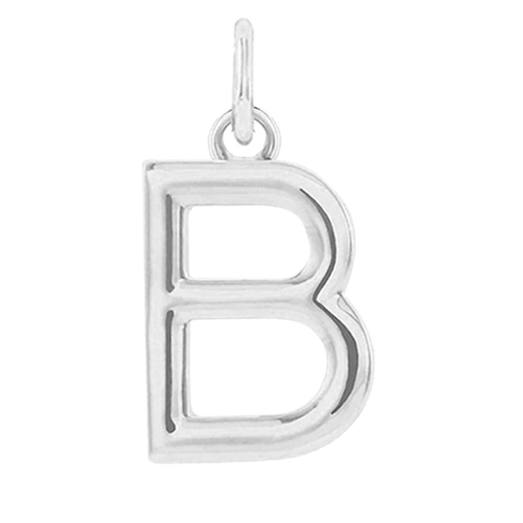 Modern initial charm letter B in 14K white gold variant--B variant--Sterling-silver variant--14K-white-gold