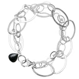 Natural black sapphire woven chain bracelet in sterling silver, side view detail silver variant--Sterling-silver