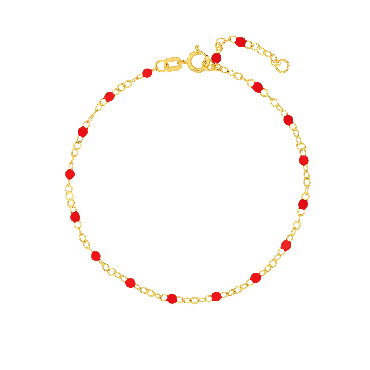 Red enamel bead chain bracelet in gold-fill, 7.5-inch length(7.5-in)(10-in)(18-in)(7.5-in)(10-in)(18in) variant--White variant--Gold-fill variant--Bracelet-(7.5-in) variant--Anklet-(10-in) variant--Necklace-(18in) variant--14K-yellow-gold