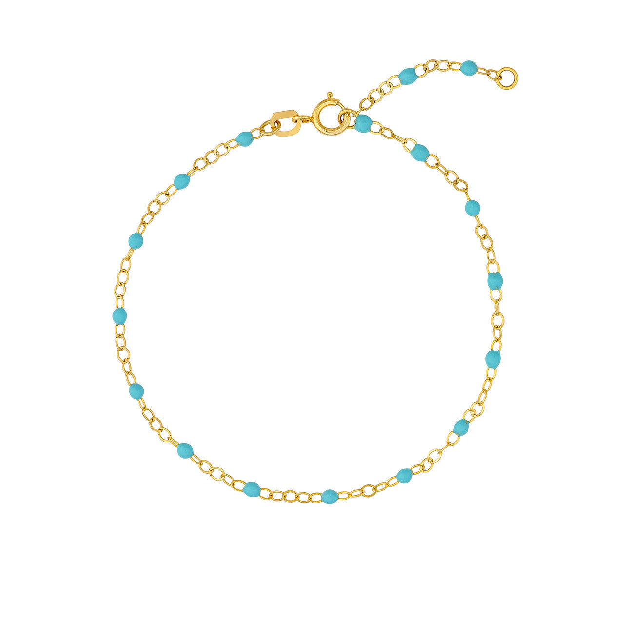Bracelet (7.5 in) Turquoise Enamel Bead Chain Necklace Fun Beaded Colorful Chain(7.5-in)(10-in)(18-in)(7.5-in)(10-in)(18in) variant--Turquoise variant--Gold-fill variant--Bracelet-(7.5-in) variant--Anklet-(10-in) variant--Necklace-(18in) variant--14K-yellow-gold